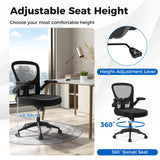 Adjustable Swivel Mesh Task Office Chair with Flip-Up Armrests-Black