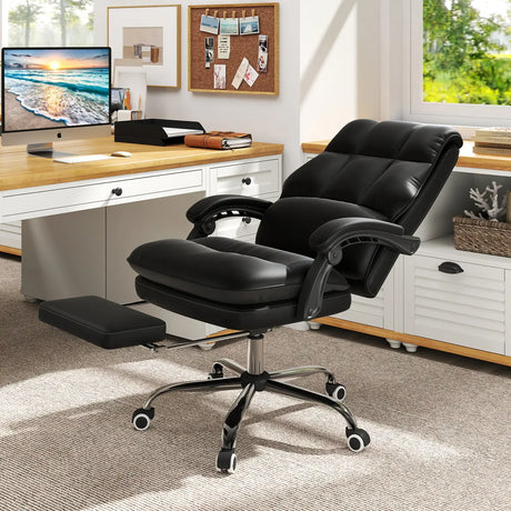 Ergonomic Office Chair PU Leather Adjustable Swivel with Reclining Backrest-Black