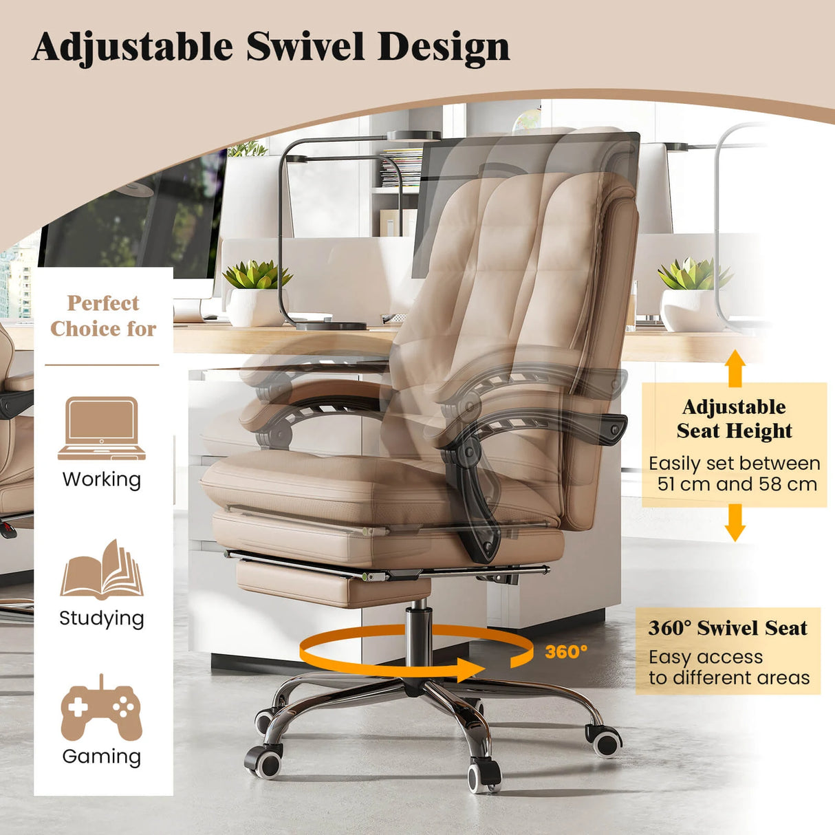 Ergonomic office chair with retractable footrest executive chair desk chair coffee