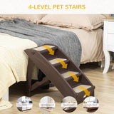 PawHut Foldable Four-Step Pet Stairs, for Cats, Small Miniature Dogs, with Non-Slip Mats 62 x 38 x 49.5cm - Brown