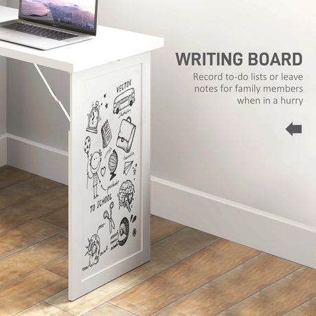 HOMCOM Fold-Out Desk 98cm with Storage and Writing Board, White