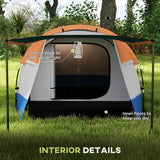 Outsunny Camping Tent, Large Tunnel Tent with Bedroom and Living Area, 2000mm Waterproof, Portable with Bag for 2-3 Man, Orange