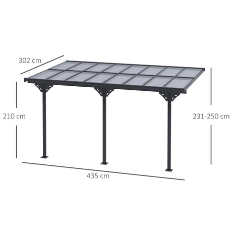 Outsunny 4.35 x 3m Outdoor Patio Gazebo Pergola, Retractable Pergola Canopy Aluminum Post & PC Roof,  Grey