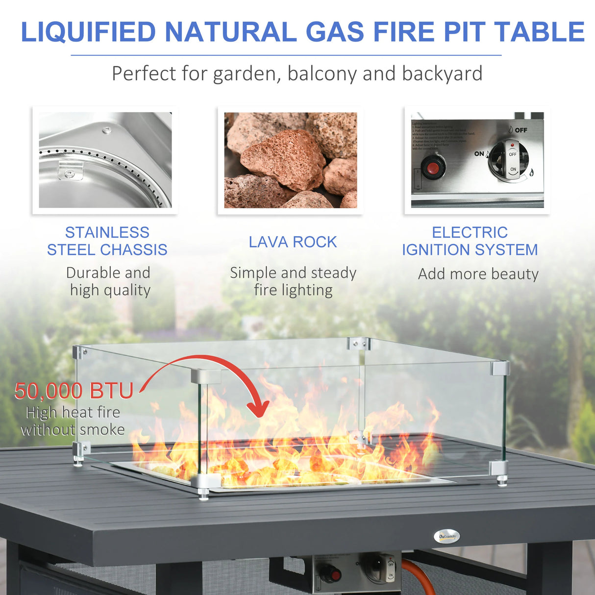 Outsunny 6-Piece Aluminium Garden Furniture Set with Fire Pit Table, Outdoor Dining Sofa Set with Cushions, Loveseats and Footstools, Sectional Corner Conservatory Furniture for Patio, Grey