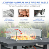 Outsunny 6-Piece Aluminium Garden Furniture Set with Fire Pit Table, Outdoor Dining Sofa Set with Cushions, Loveseats and Footstools, Sectional Corner Conservatory Furniture for Patio, Grey