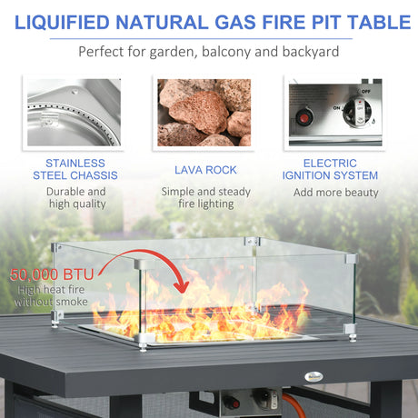 Outsunny 6-Piece Aluminium Garden Furniture Set with Fire Pit Table, Outdoor Dining Sofa Set with Cushions, Loveseats and Footstools, Sectional Corner Conservatory Furniture for Patio, Grey