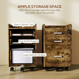 HOMCOM 3 Drawer Filing Cabinet with Lock, Rolling File Cabinet with Edged Top for Letter, A4 Size, Hanging File Folders