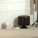 HOMCOM 360 Swivel Foot Stool Round PU Footstool with Thick Sponge Padding and Solid Steel Base, Brown