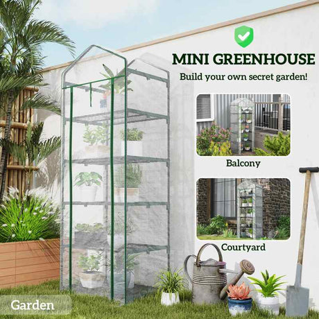 Outsunny 193cm Five Shelf Mini Greenhouse - White