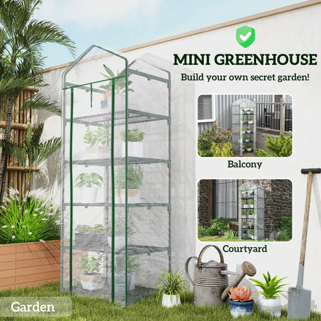 Outsunny 193cm Five Shelf Mini Greenhouse - White