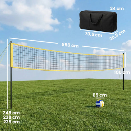 SPORTNOW Portable Volleyball Net Set with Adjustable Height Steel Poles, Volleyball, Boundary Line and Carrying Bag for Beach