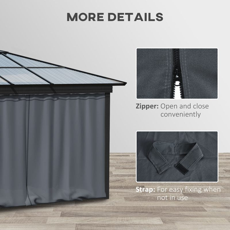 Outsunny Replacement Gazebo Curtains 4-Panel Sidewalls with Zipper for 3 x 3 (M) Yard Gazebos Canopy Tent, Dark Grey