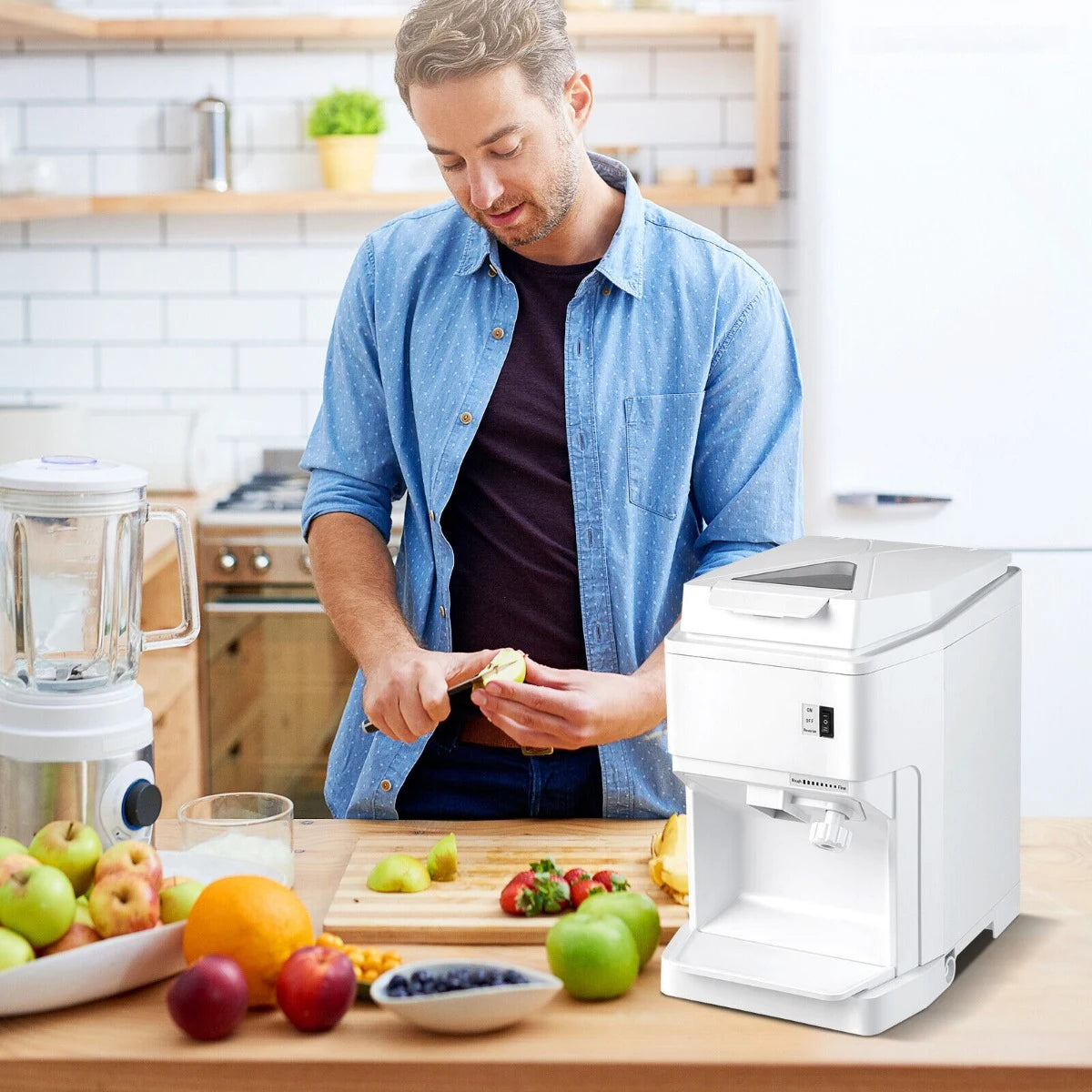 350W  Ice Size Adjustable Commercial Electric Ice Crusher for Home Restaurant-White