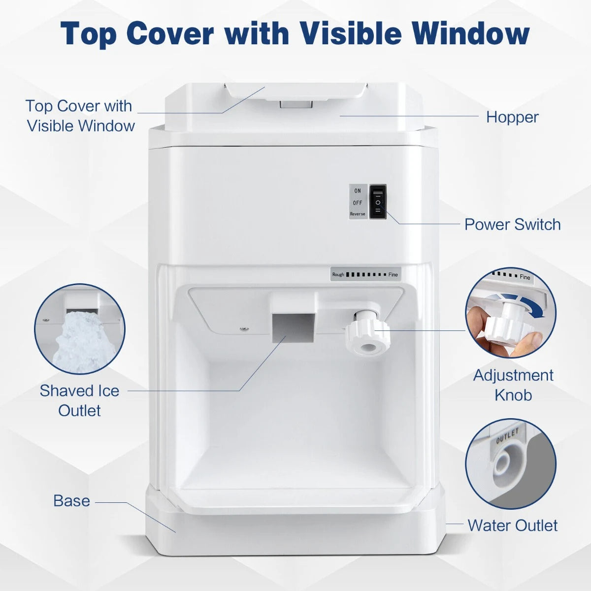 350W  Ice Size Adjustable Commercial Electric Ice Crusher for Home Restaurant-White