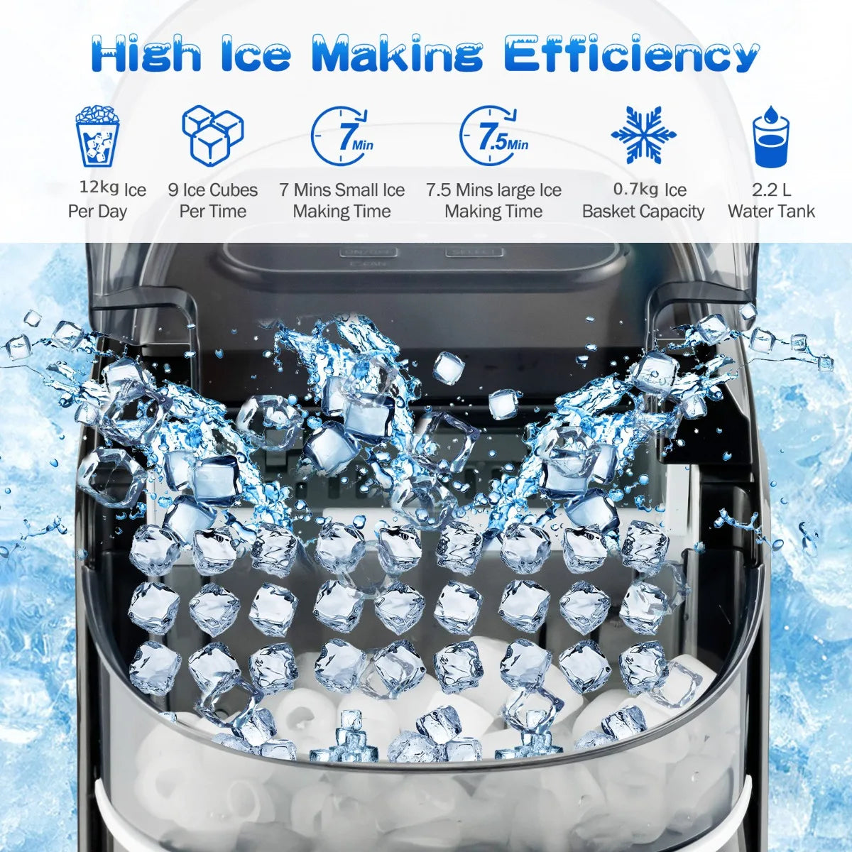 Portable Countertop Ice Maker with Ice Scoop and Basket-White