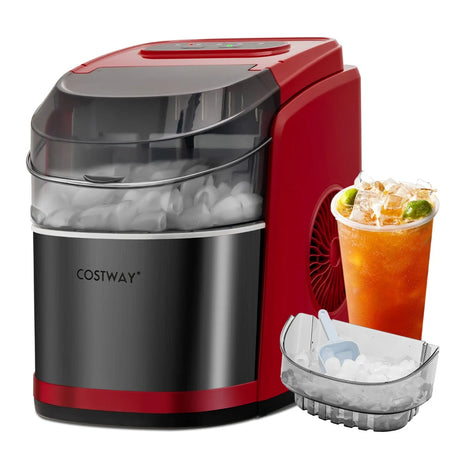 Portable Countertop Ice Maker with Ice Scoop and Basket-Red