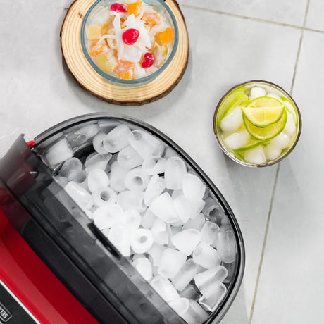 Portable Countertop Ice Maker with Ice Scoop and Basket-Red
