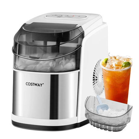 Portable Countertop Ice Maker with Ice Scoop and Basket-White