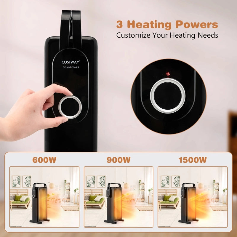 Portable Electric Heater with Overheat and Tip-Over Protection-Black