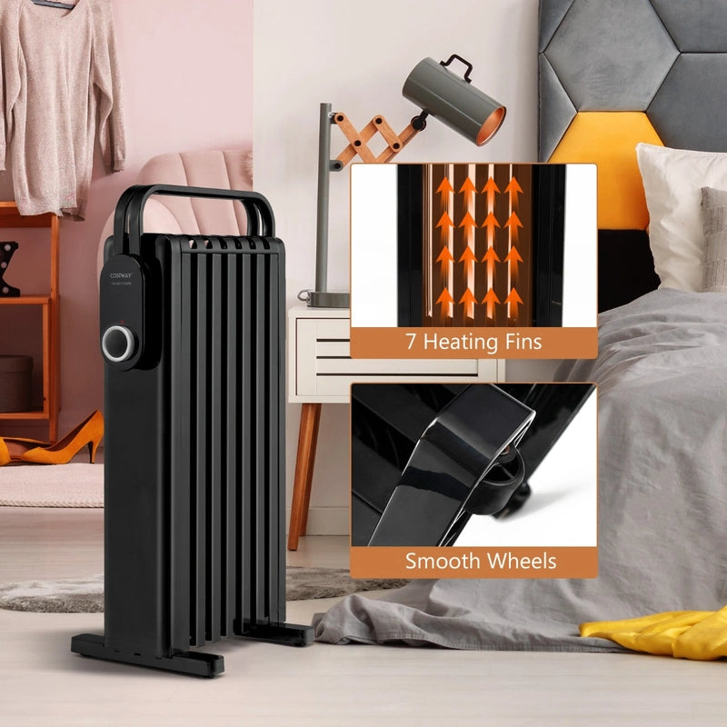 Portable Electric Heater with Overheat and Tip-Over Protection-Black