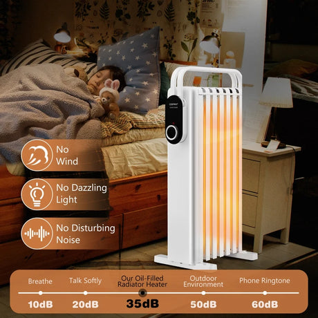 Portable Electric Heater with Overheat and Tip-Over Protection-White