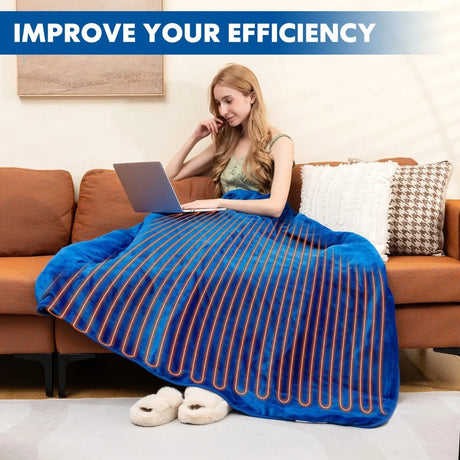 160 x 130 CM Electric Heated Throw Blanket with 10 Heat Settings-Blue