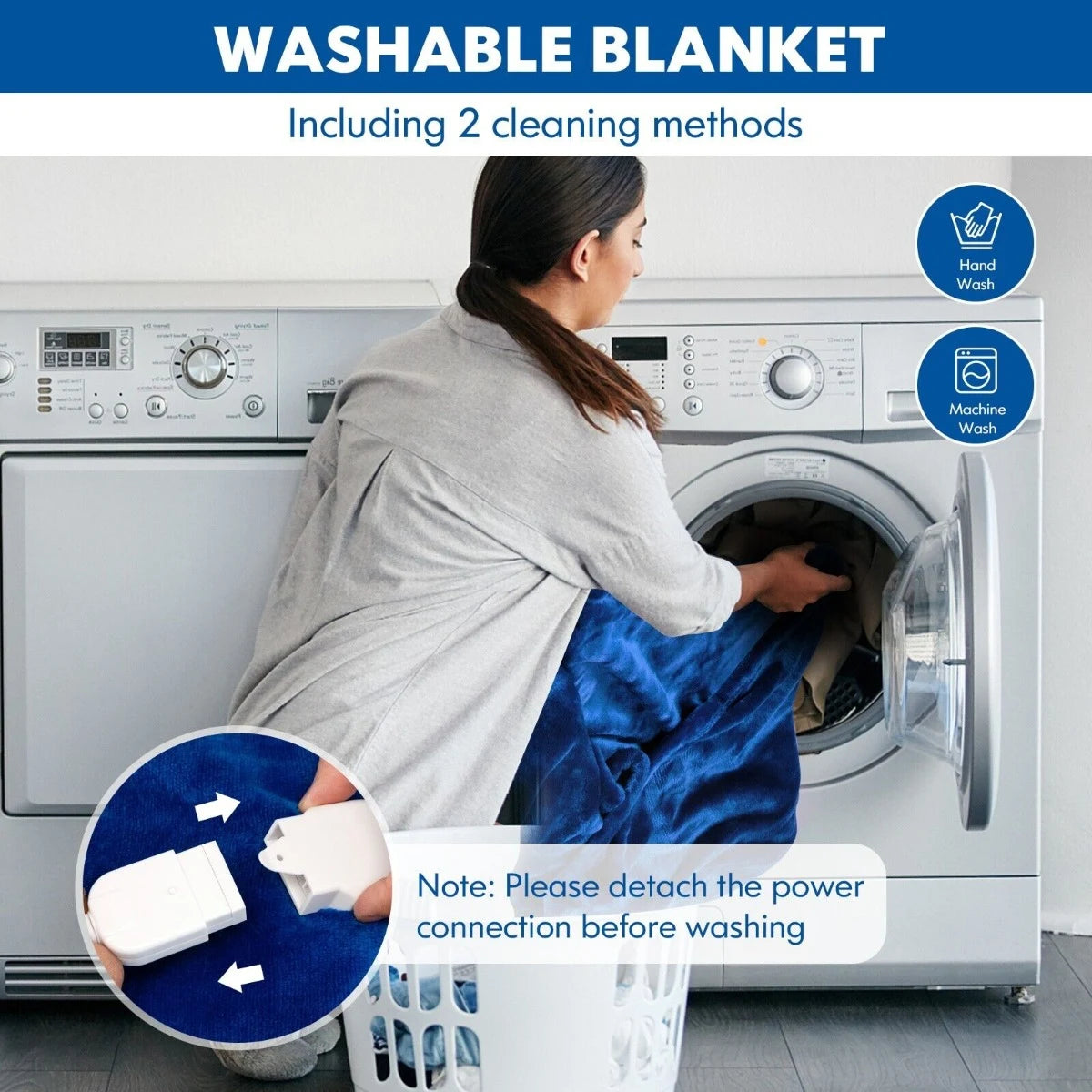 160 x 130 CM Electric Heated Throw Blanket with 10 Heat Settings-Blue