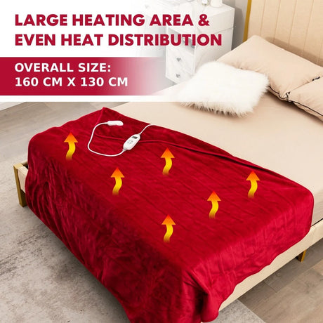 160 x 130 CM Electric Heated Throw Blanket with 10 Heat Settings-Red