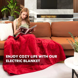 160 x 130 CM Electric Heated Throw Blanket with 10 Heat Settings-Red