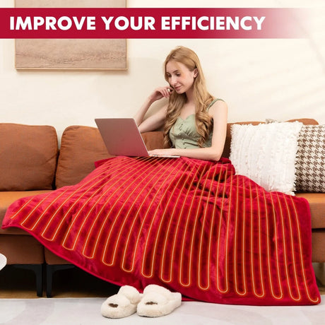 160 x 130 CM Electric Heated Throw Blanket with 10 Heat Settings-Red