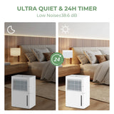 20L/Day Dehumidifier with Continuous Drying Auto Mode and 24H Timer-White