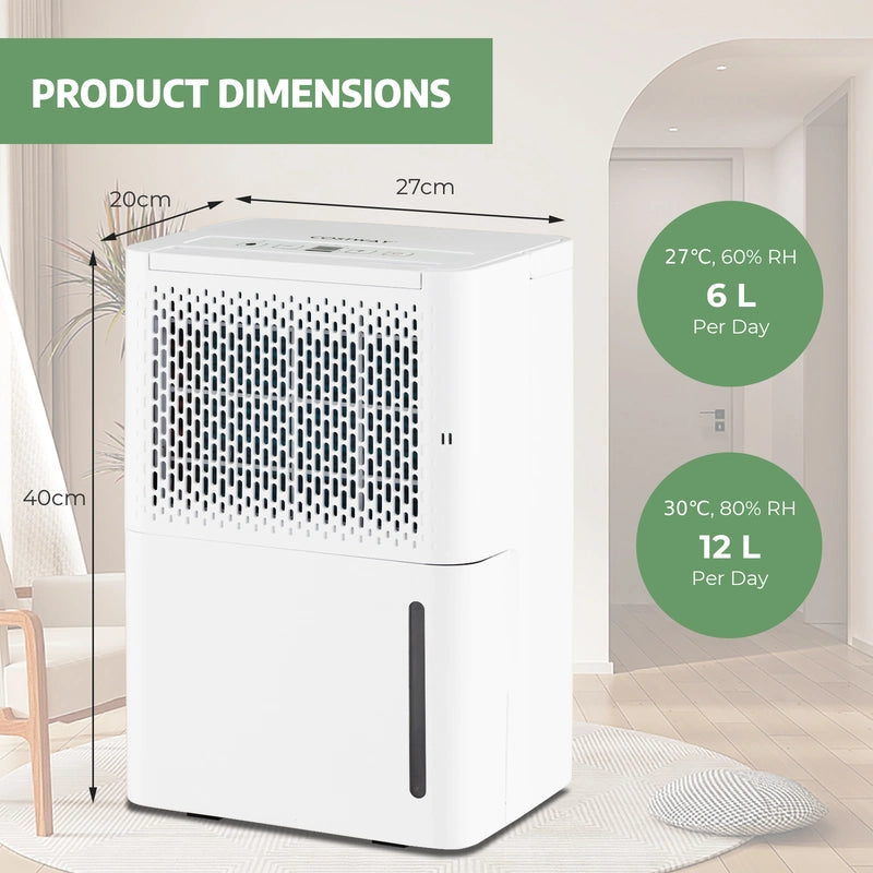 20L/Day Dehumidifier with Continuous Drying Auto Mode and 24H Timer-White