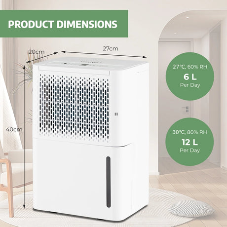 20L/Day Dehumidifier with Continuous Drying Auto Mode and 24H Timer-White