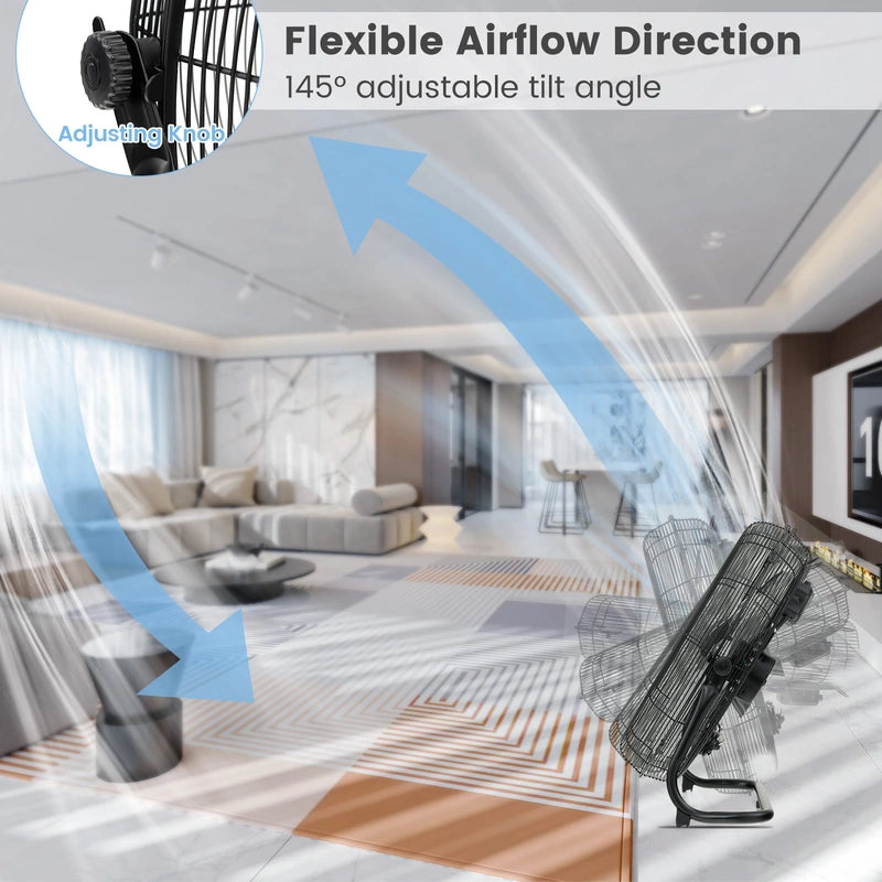 160W High Velocity Floor Fan with 3 Speed and Adjustable Tilting Head-Black