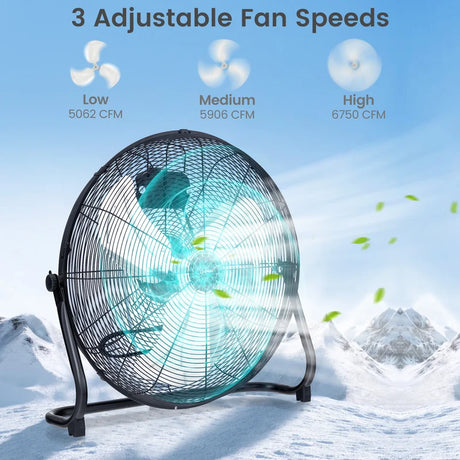 160W High Velocity Floor Fan with 3 Speed and Adjustable Tilting Head-Black