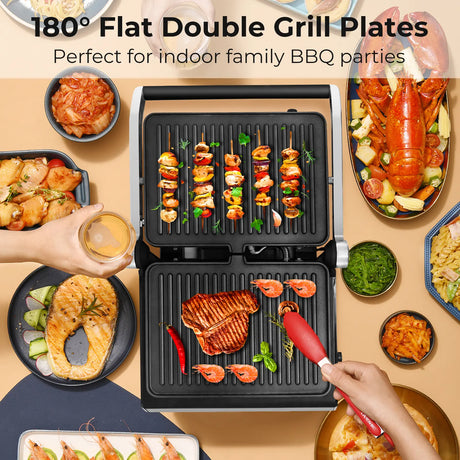 3 in 1 Indoor Grill with 180-degree Opening Design and 5 Auto Cooking Modes
