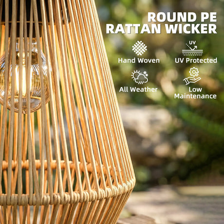 Outsunny Hanging Solar Lanterns, 2 Pack Rattan Solar Lights with Handle for Patio, Pathway, Terrace, Auto On/Off, Brown