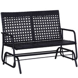 Outsunny 2 Seater PE Rattan Glider Bench, Outdoor Loveseat Chair with Steel Frame, Porch Rocking Glider for 2 Person with Armchair, High Back, Black