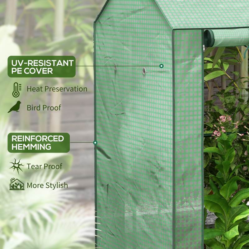 Outsunny 2-Room Green House, Mini Greenhouse with 2 Roll-up Doors, Vent Holes and Reinforced Cover, 100 x 80 x 150cm