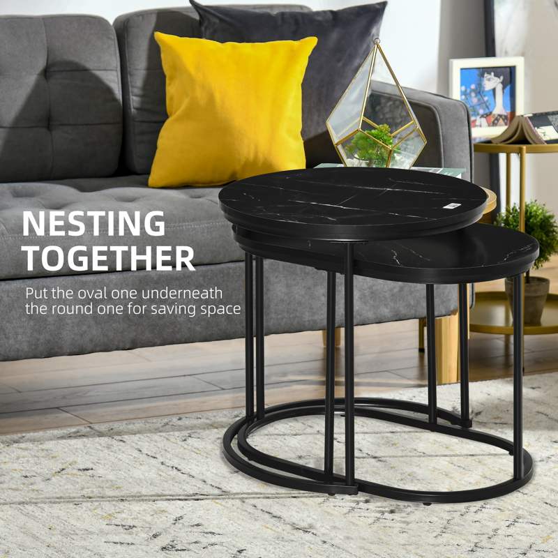 HOMCOM Marble-Effect Nest of Tables - Black/White