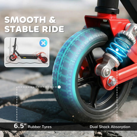 AIYAPLAY Foldable Kids Electric Scooter with LCD Display, Dual Shock Absorption, Up to 15 KM/H, Max Range 6 KM for Age 6-14, Red