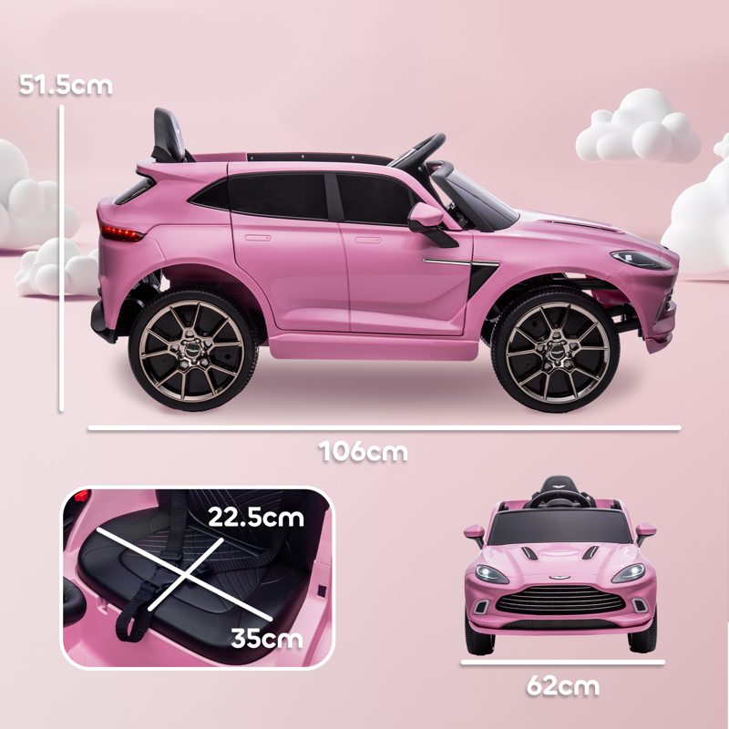 AIYAPLAY Aston Martin DBX Licensed Battery Powered Kids Electric Car, 12V Kids Ride on Car w/ Lights, Music Horn, Pink