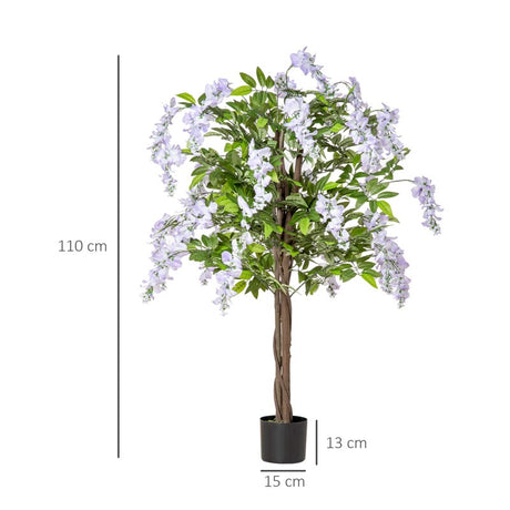 HOMCOM Set of 2 Artificial Plants Wisteria Floral in Pot, Fake Plants for Home Indoor Outdoor Decor, 100cm