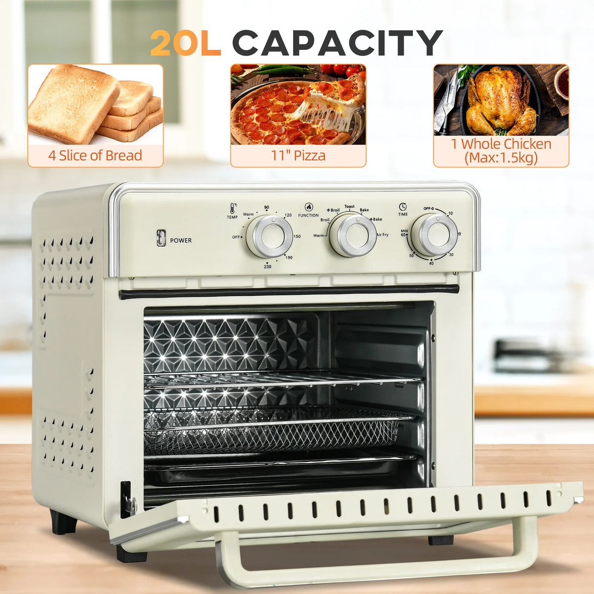 HOMCOM 20L 90-230 Mini Electric Oven - Cream