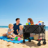 Outsunny Double Decker Folding Festival Trolley on Wheels, 200KG & 350L Capacity Collapsible Wagon Festival Trolley Cart with 134cm Extended for Camping Sports Shopping Garden and Beach, Black