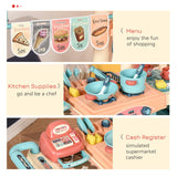 HOMCOM 50 Pcs Kids Kitchen Play set Fast Food Trolley Cart Pretend Playset Toys with Play Food Cashier Register Accessories Gift for Boys Girls Age 3-6