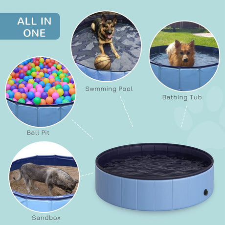 PawHut Foldable Dog Paddling Pool Pet Cat Swimming Pool Indoor/Outdoor Collapsible Summer Bathing Tub Shower Tub Puppy Washer (Φ120 × 30H cm, Blue)