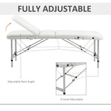 HOMCOM Foldable Massage Bed Portable Table, 3-Section Aluminium Foldable Beauty Couch, Professional Salon Spa Table with Headrest Support and Carry Bag, 81 cm Width, White