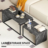 HOMCOM Coffee Tables Set of 2, Industrial Nest of Tables with Metal Frame for Living Room Bedroom, Dark Grey Marble Effect