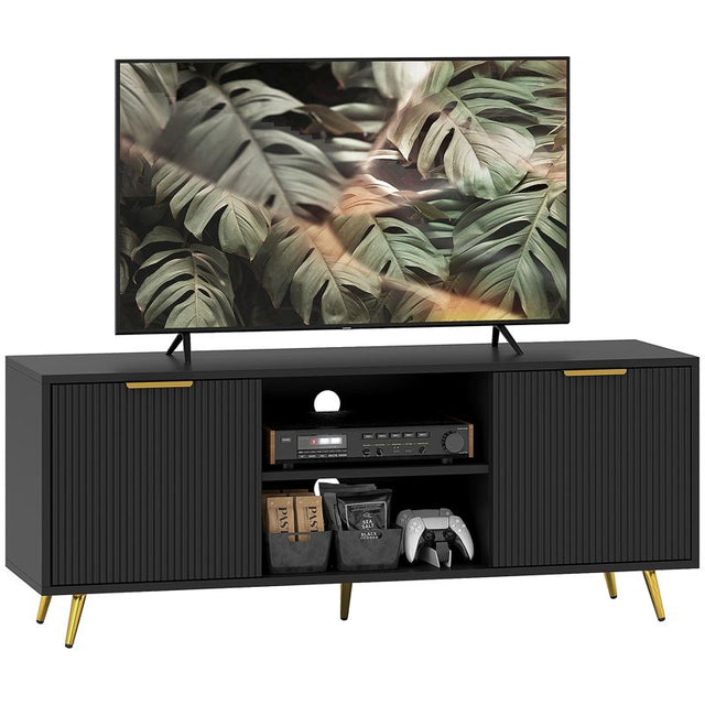 HOMCOM Modern TV Stand Cabinet for TVs up to 55", TV Unit with 2 Open Shelves and 2 Cabinets, Entertainment Centre with Cable Management for Living Room, Black